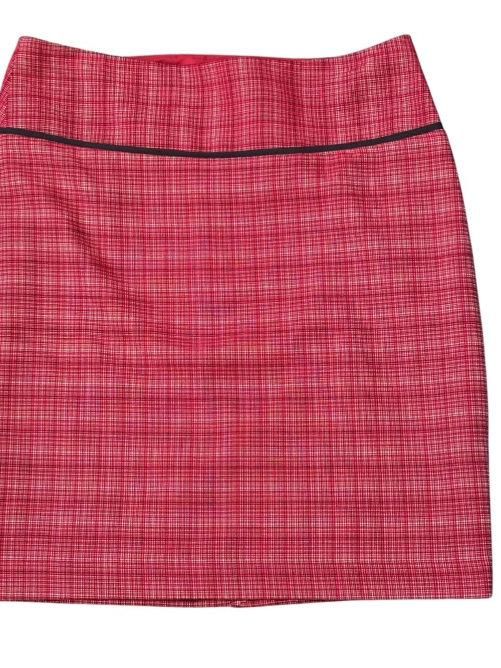 Vintage Red Plaid Pencil Skirt with Black Trim